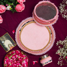 Graceful Pink Karwa Chauth Thali Set