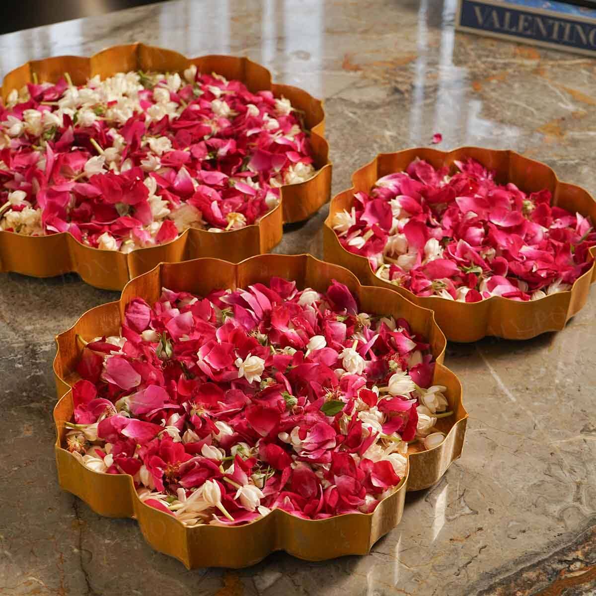 Yellow And Gold Metal Lotus Urli