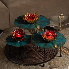 Teal Petal Lotus Diya Stand (Set of 3)