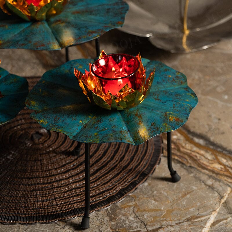 Teal Petal Lotus Diya Stand (Set of 3)