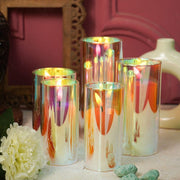Rainbow LED Flickering Glass Jar Pillar Candles With Stand (Set of 5)