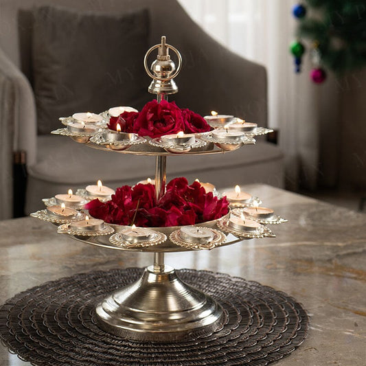 Exquisite Layer Silver Diya Urli Stand