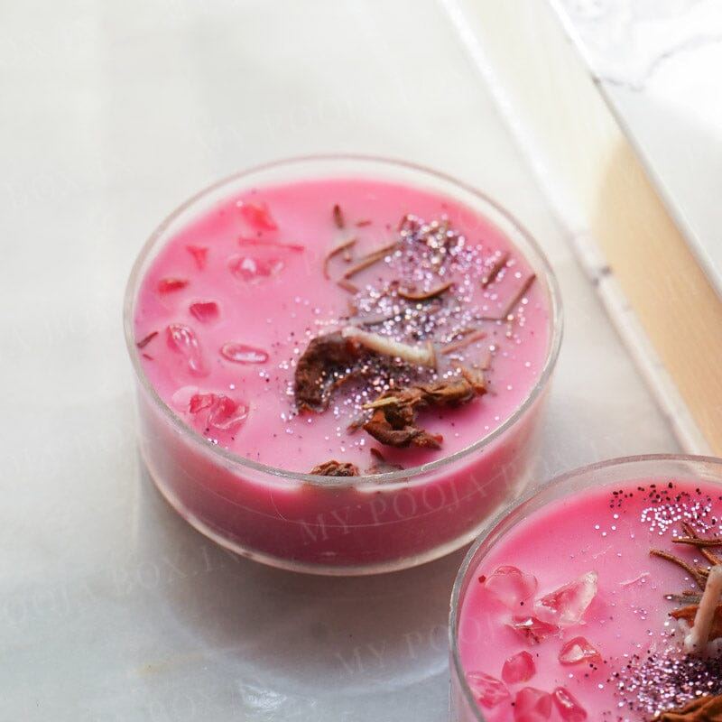 Clear Quartz Pink Vanilla Crystal Aromatherapy Palm Candles (Set of 2)