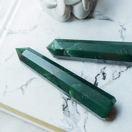Green Jade Tower/Pencil (Set of 2) for Health, Wealth & Luck