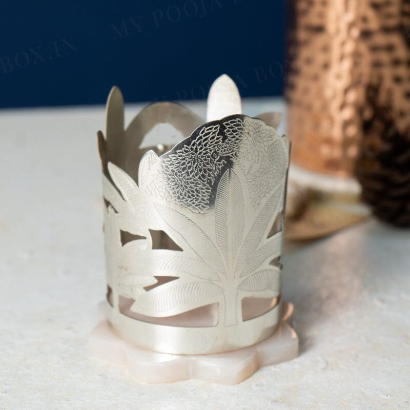 Silver Plated Leaf Tea Light Candle Holder