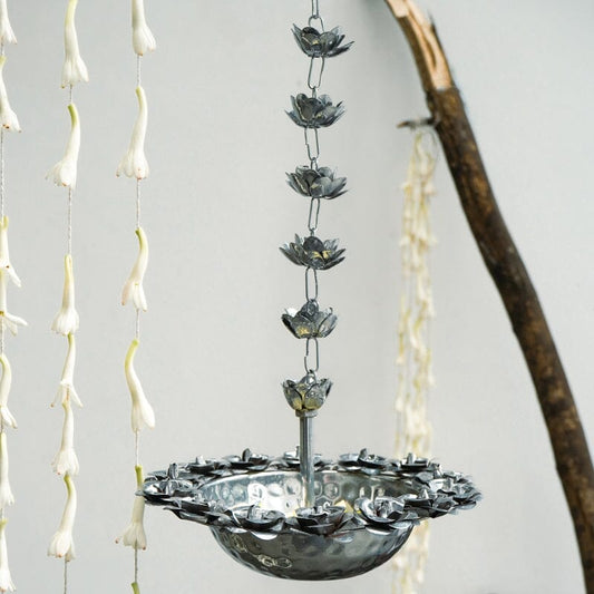 Luxury Floral Silver Finish Hanging Urli