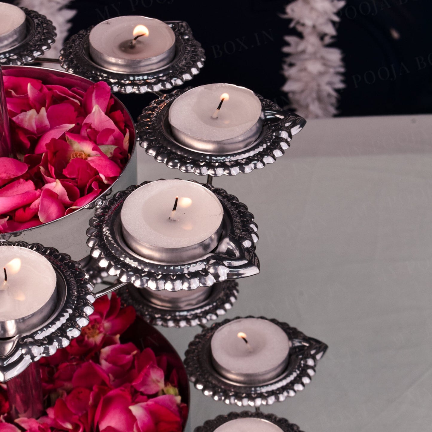 Exquisite Layer Silver Diya Urli Stand