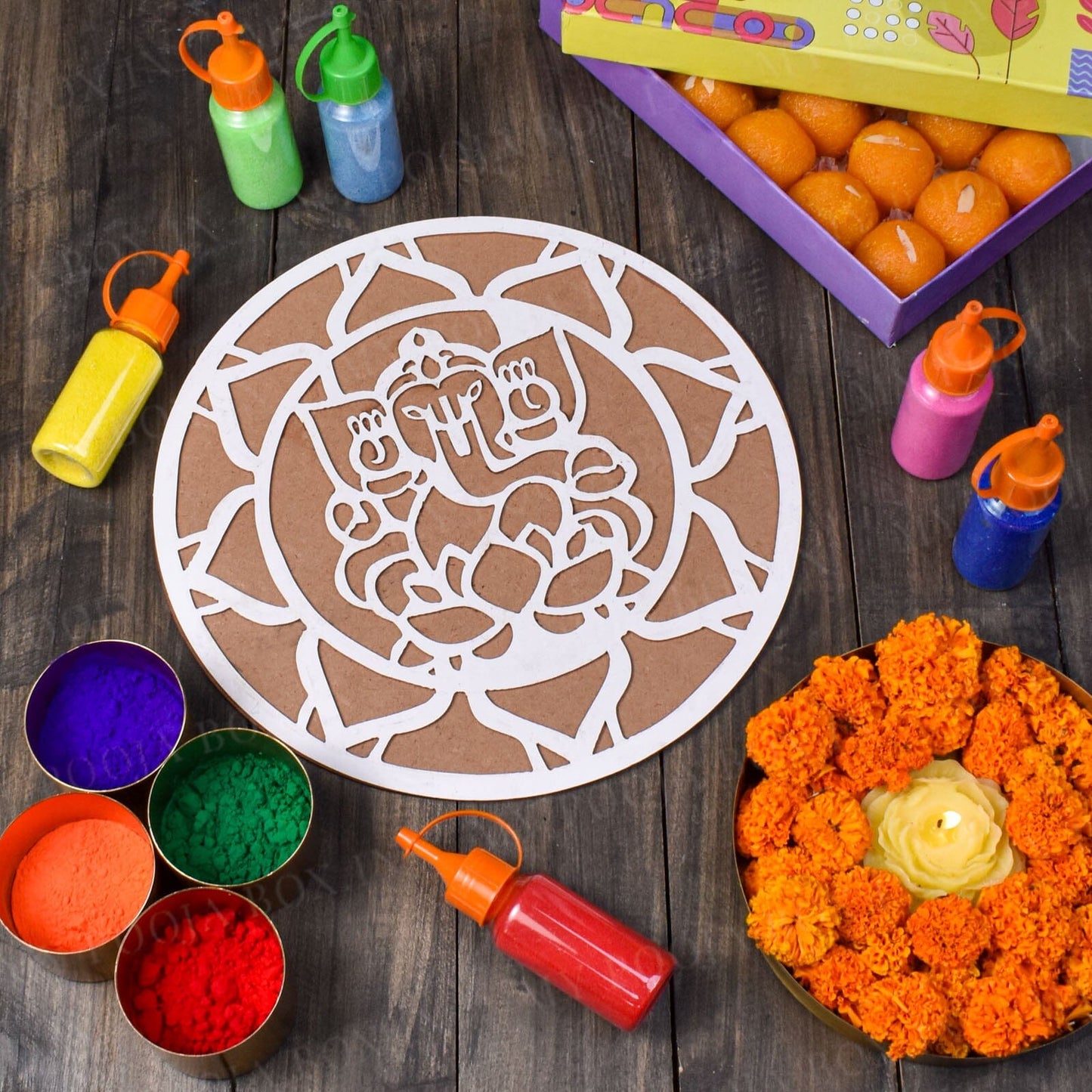 DIY Ganesha Pattern Rangoli Design Stencil 12"