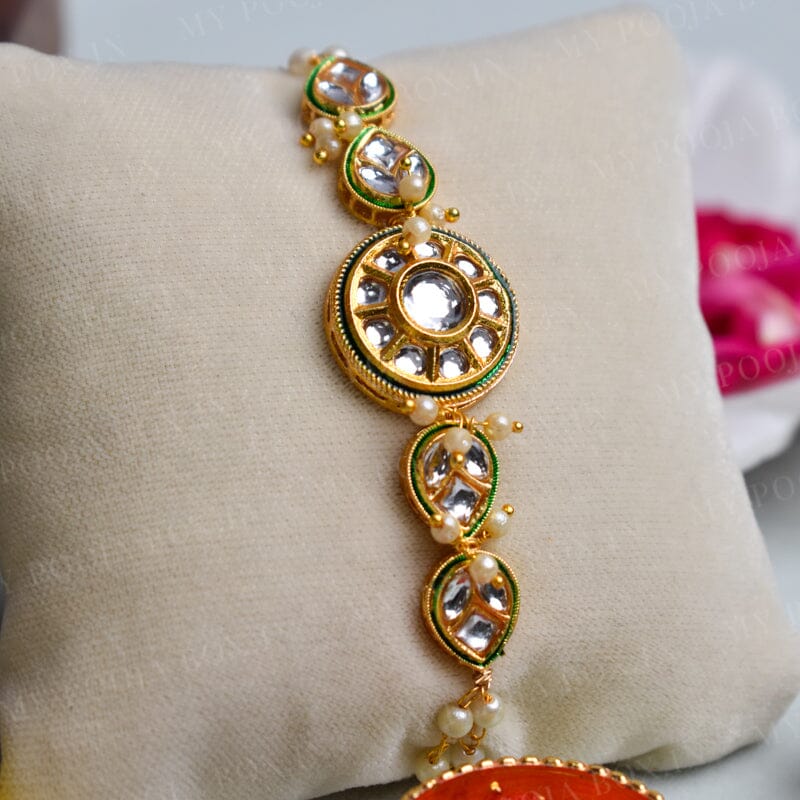 Chakra Emblem Kundan Bhaiya Bhabhi Rakhi