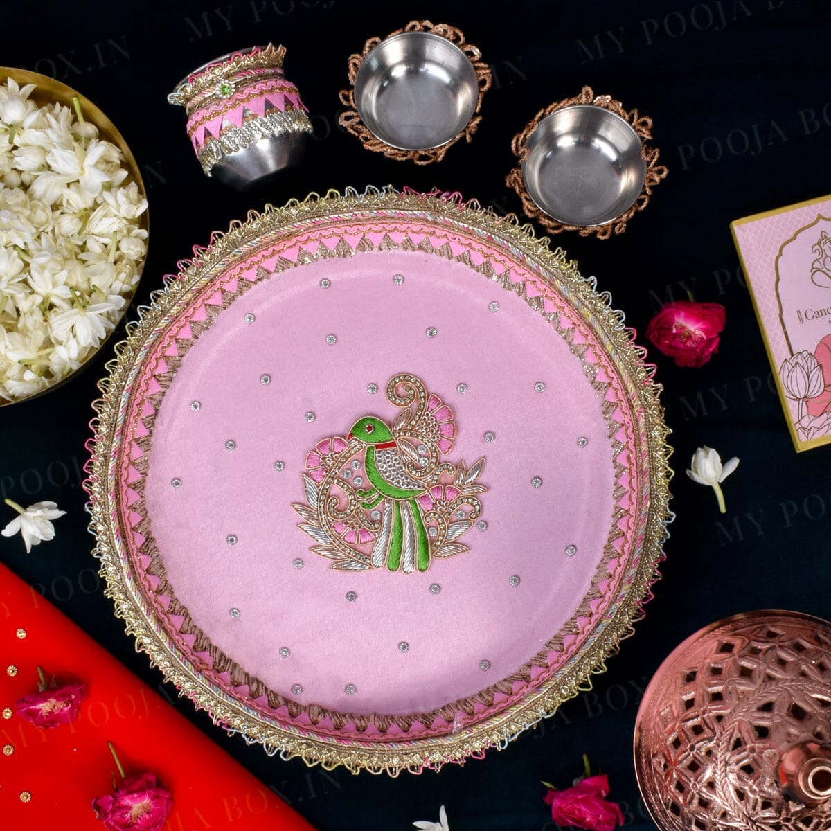 Pink Parrot Pooja Thali Set