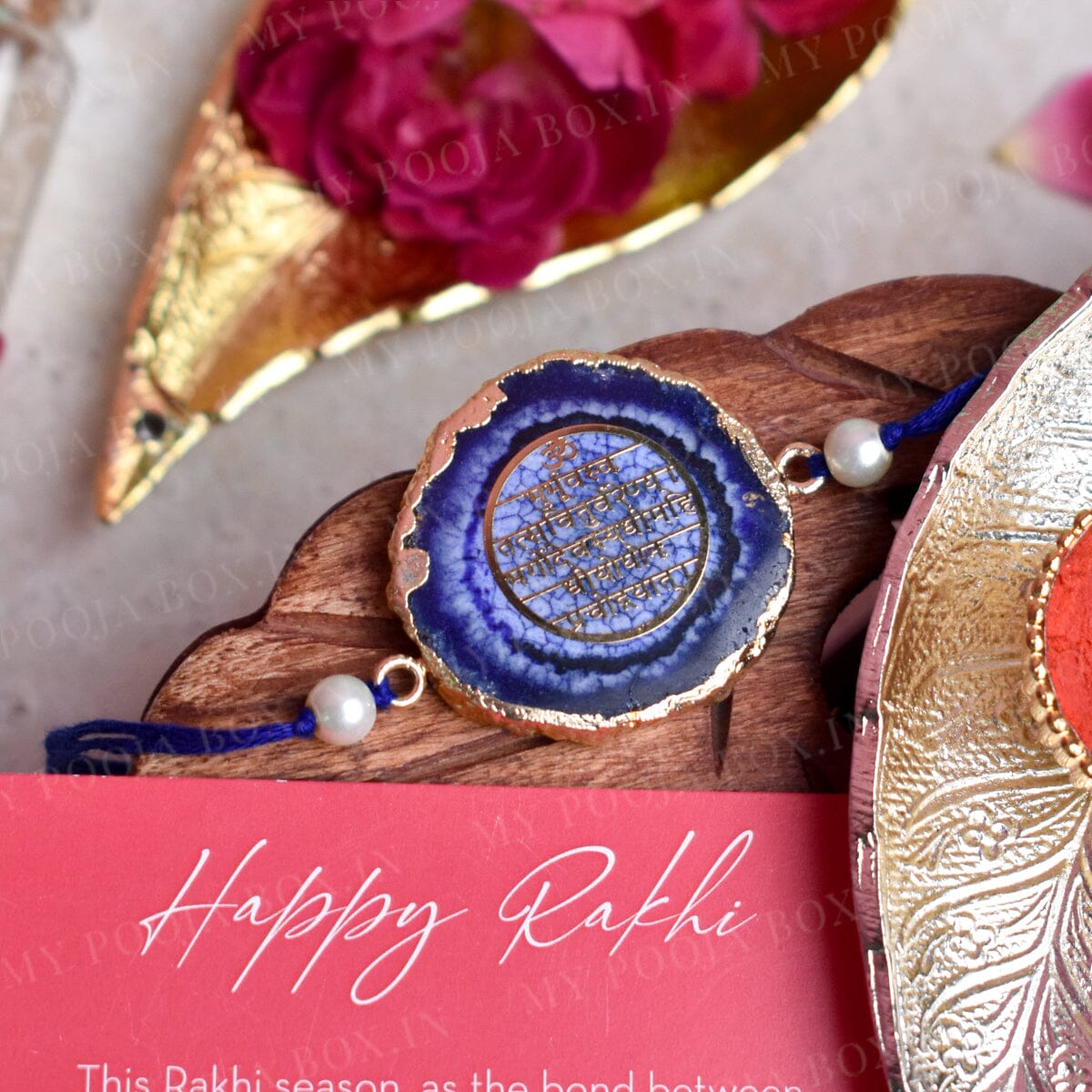 Gayatri Mantra Royal Blue Agate Stone Rakhi