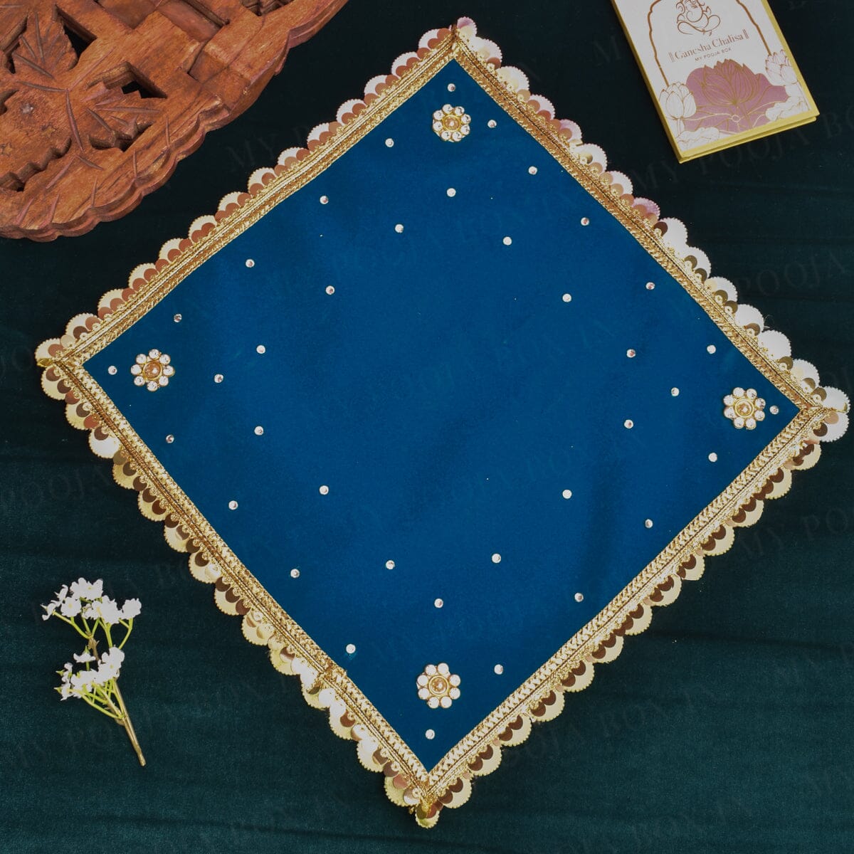 30x30 Velvet Pooja Mat Aasan Blue