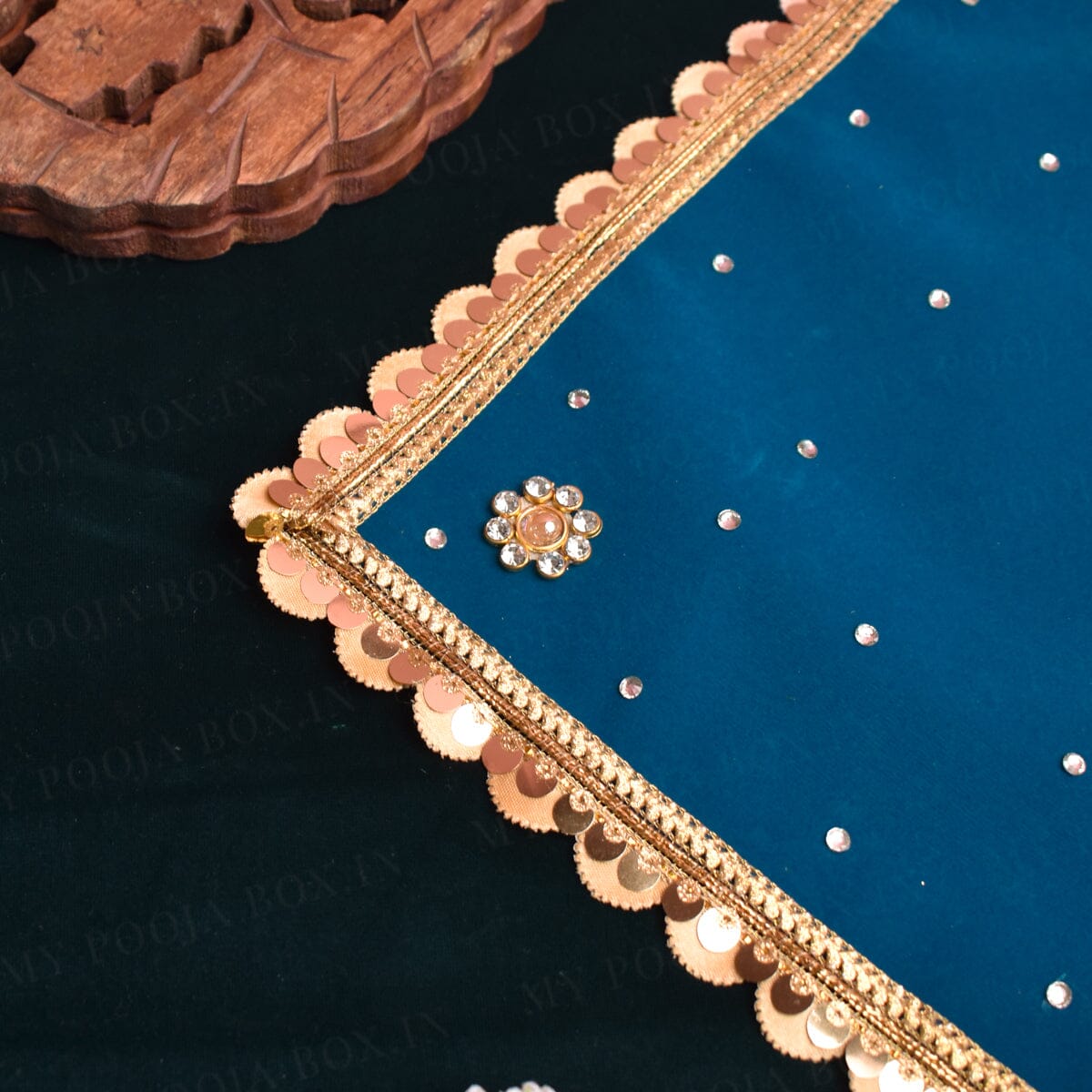 30x30 Velvet Pooja Mat Aasan Blue