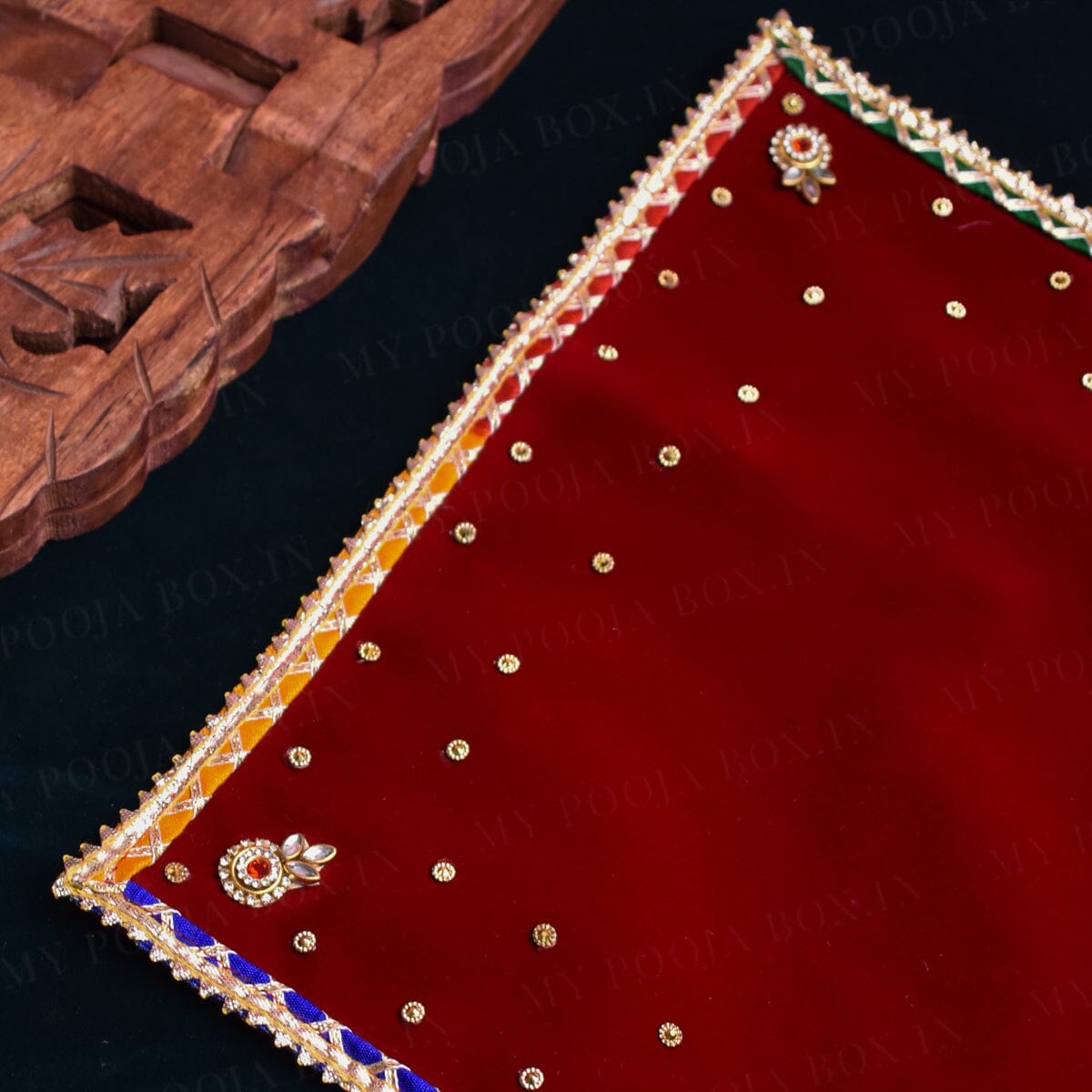 30x30 Velvet Pooja Mat Aasan Royal Maroon