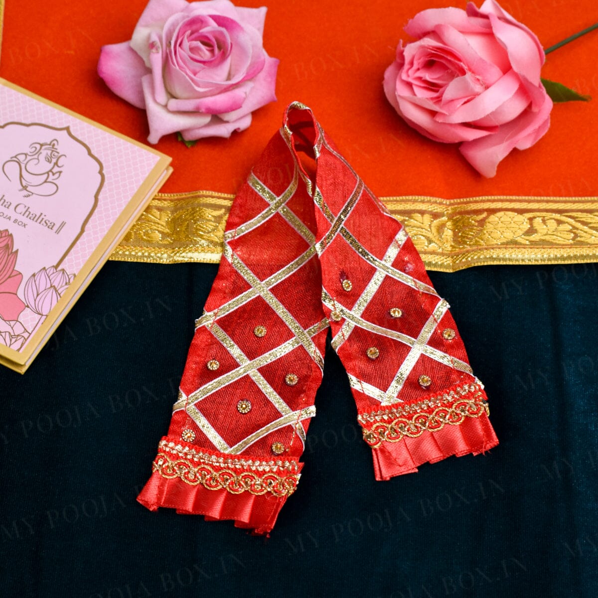 Velvet Patka/Dupatta Golden Red - 30cm.