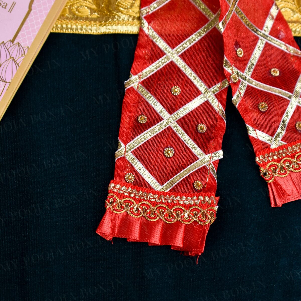 Velvet Patka/Dupatta Golden Red - 30cm.