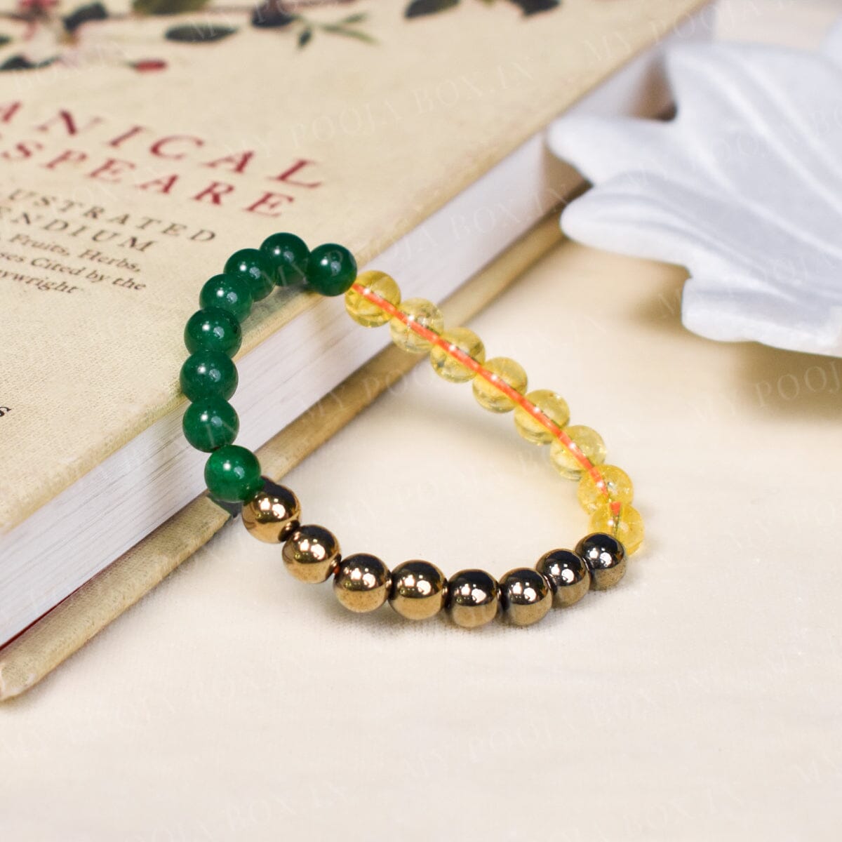 Green Jade, Citrine & Pyrite Natural Crystal Healing Bracelet