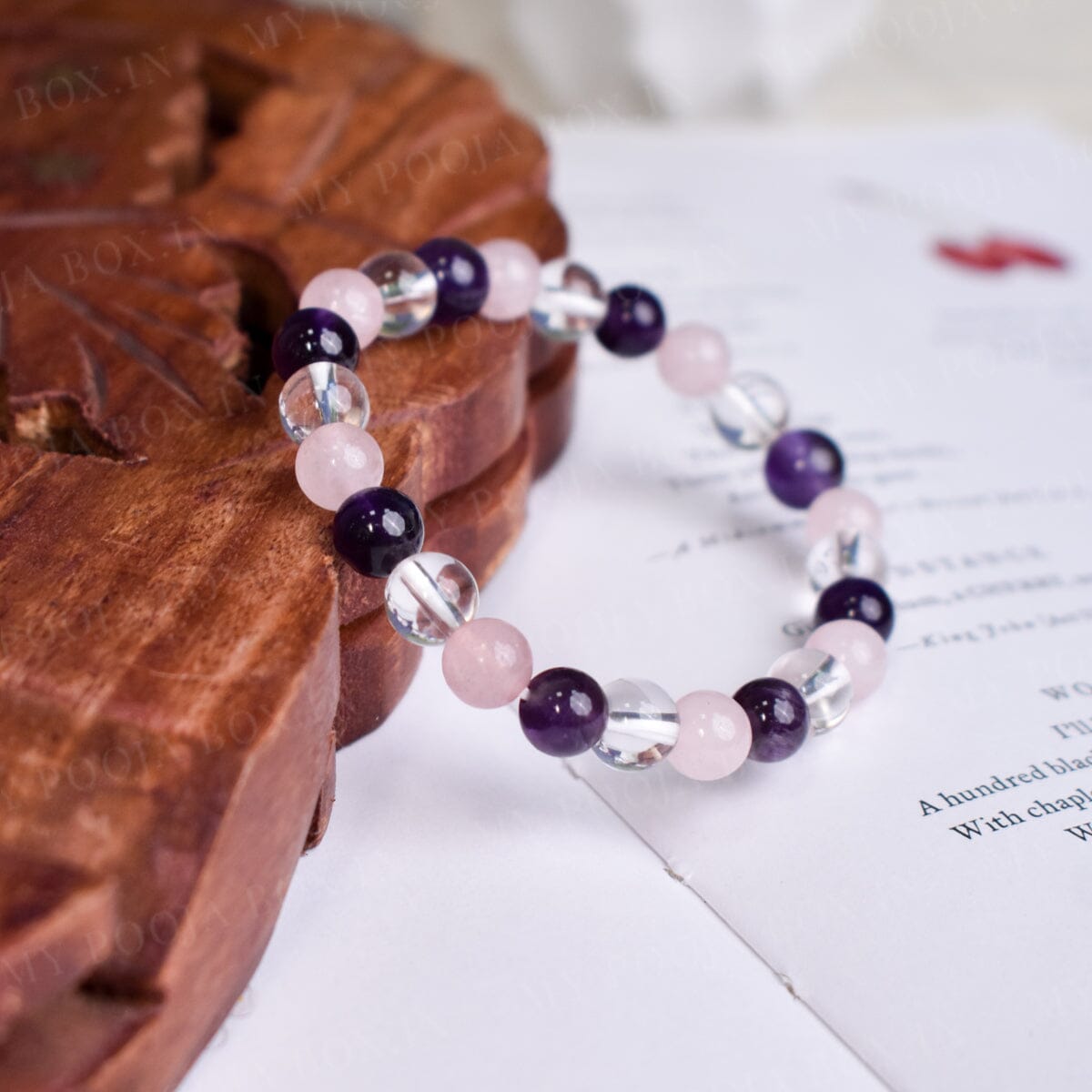 Amethyst,Rose Quartz & Clear Quartz Healing Crystal Bracelet