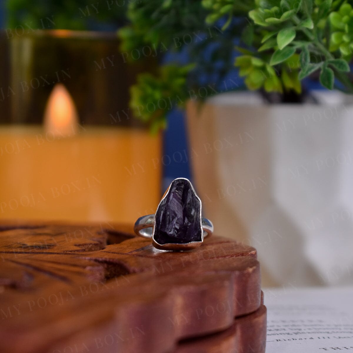 Natural Amethyst German Silver Adjustable Ring