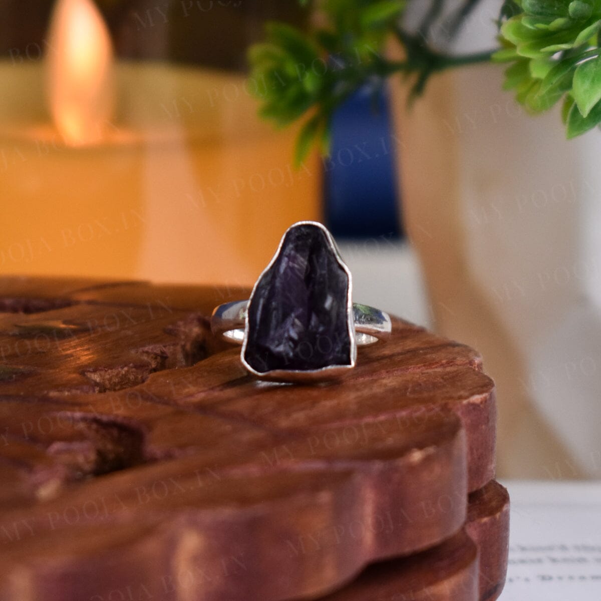 Natural Amethyst German Silver Adjustable Ring