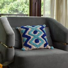 Blue Slub Diamond Cushion Cover