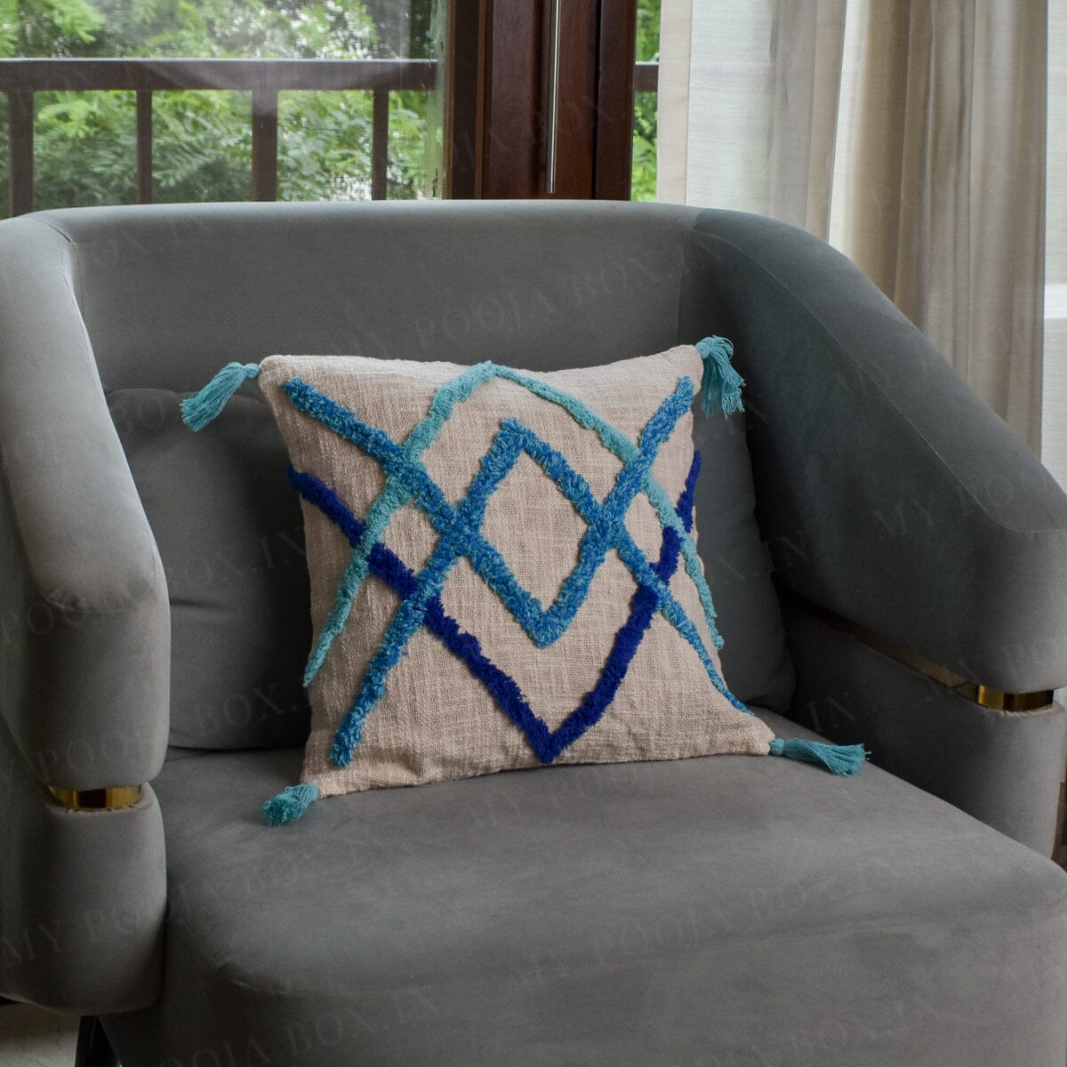 Blue Zig Zag Pattern Cushion Cover