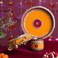 Lustrous Yellow Velvet Karwa Chauth Thali Set