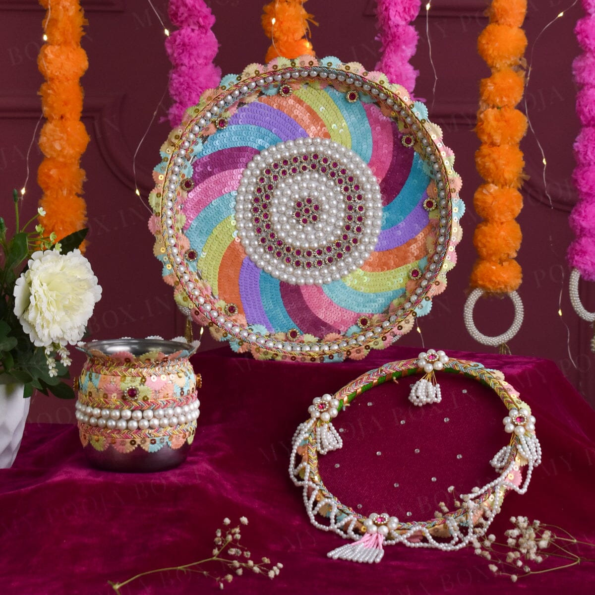 Charming Multicolor Karwa Chauth Thali Set