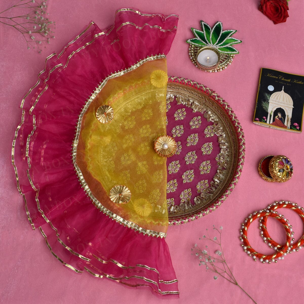 Charming Yellow & Pink Thali Cover