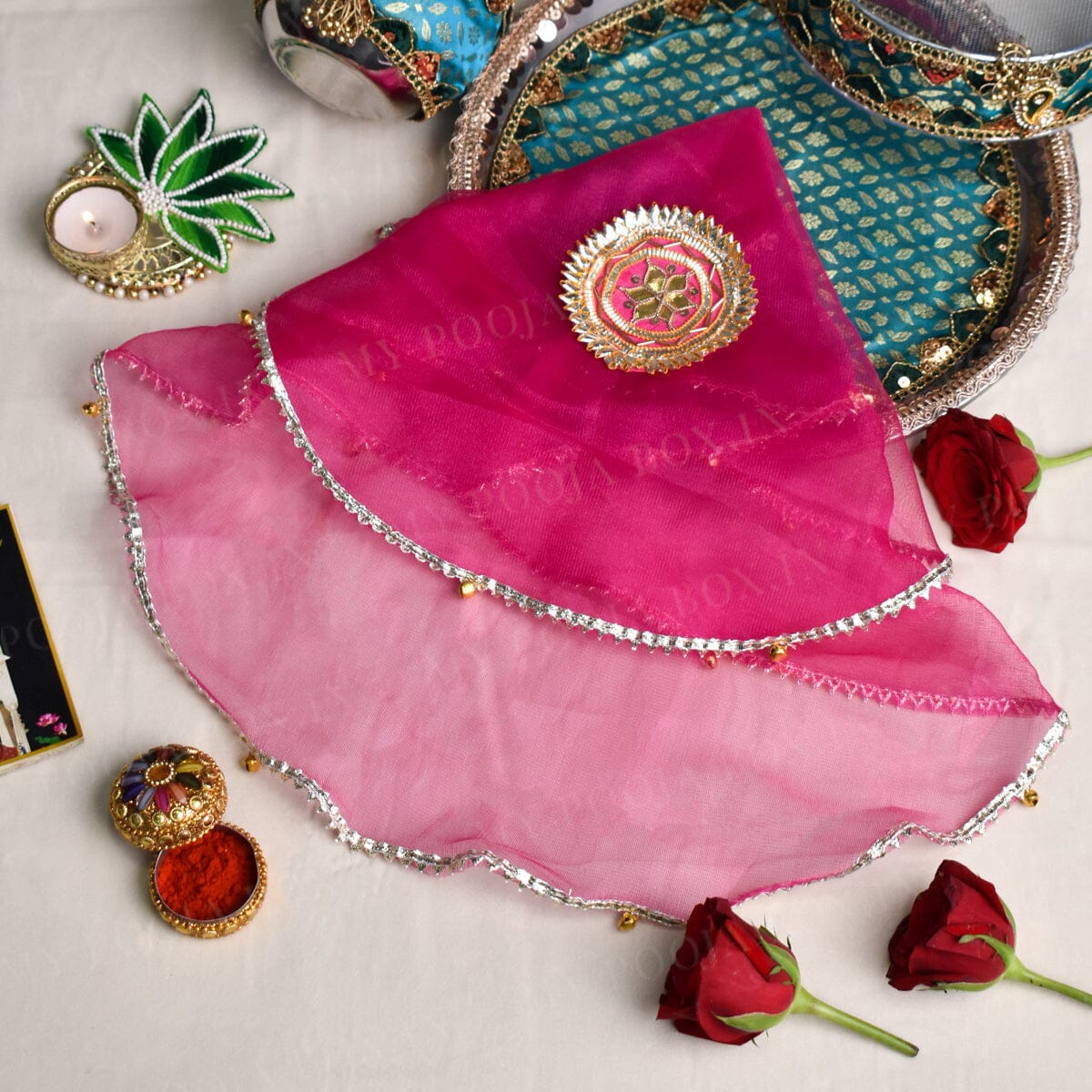 Royal Pink Gota Patti Thali Cover