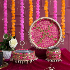 Banarasi Pink Karwa Chauth Thali Set