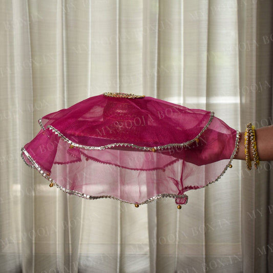 Royal Pink Gota Patti Thali Cover