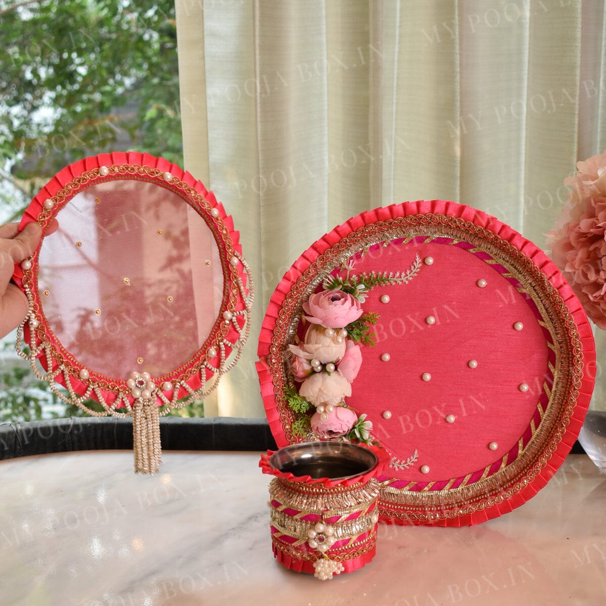 Pink Bloom Chic Karwa Chauth Thali Set