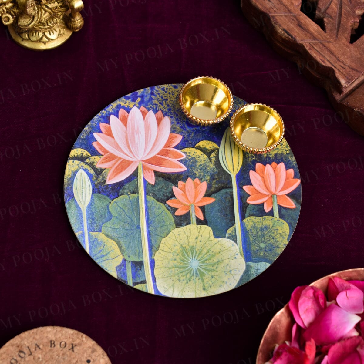 6" Lotus Phool Roli Akshat Pooja Thali