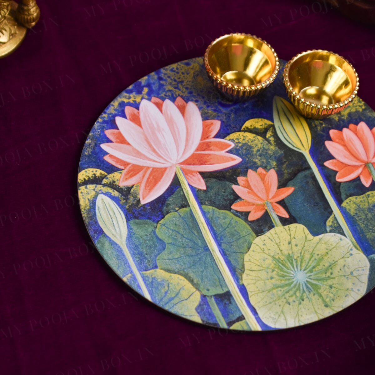 6" Lotus Phool Roli Akshat Pooja Thali