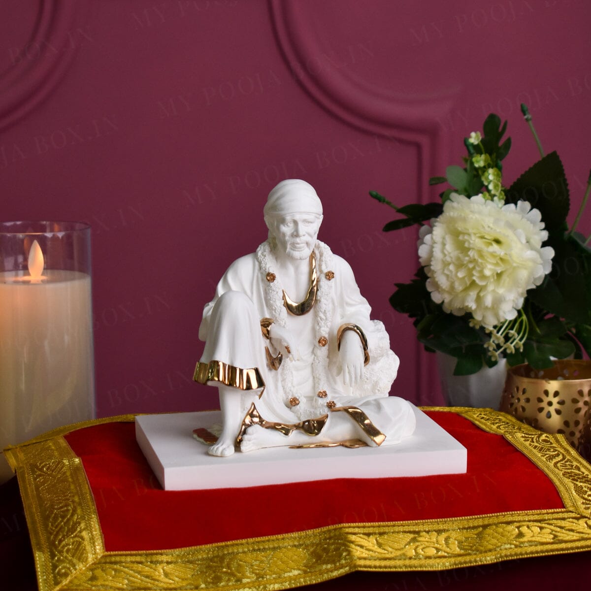 Sublime Sai Baba Gold Plated Marble Idol