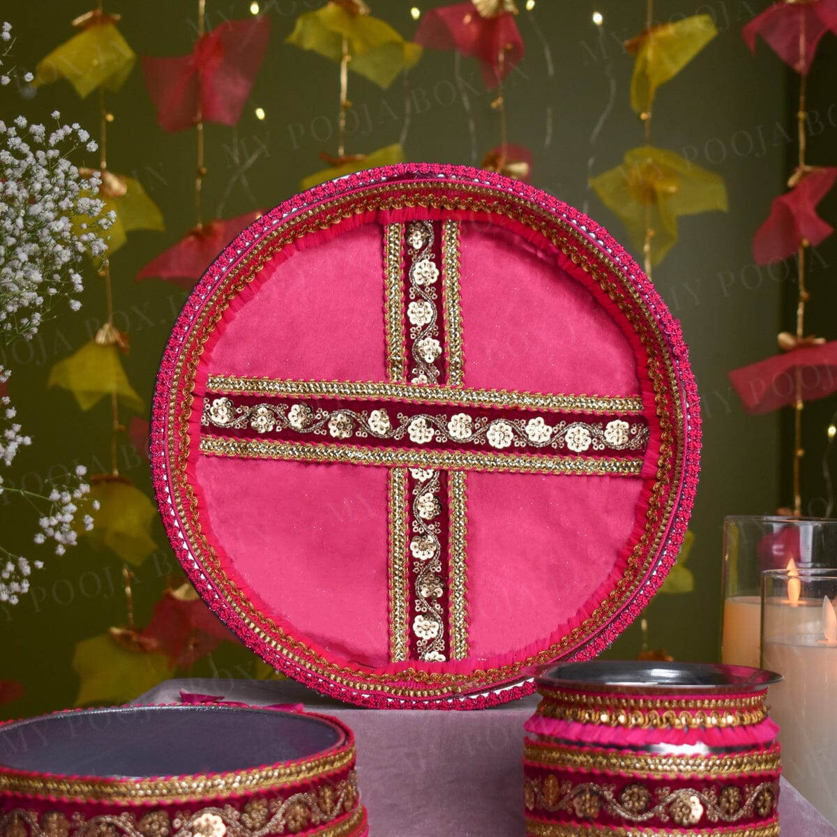 Charming Pink Karwa Chauth Thali Set