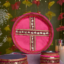 Charming Pink Karwa Chauth Thali Set