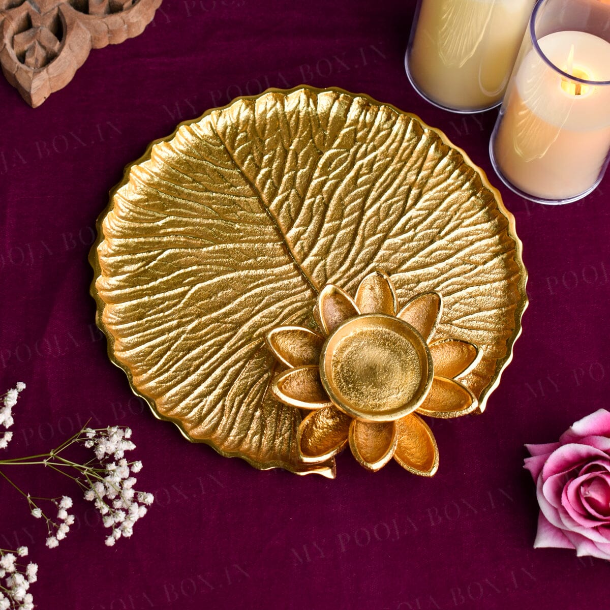 Lotus Leaf Golden Pooja Thali