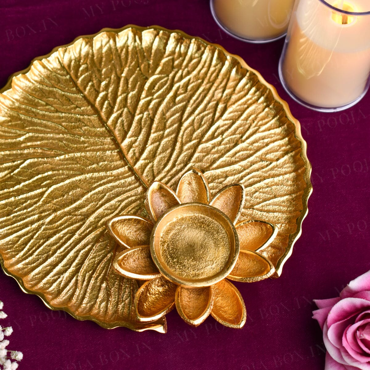 Lotus Leaf Golden Pooja Thali