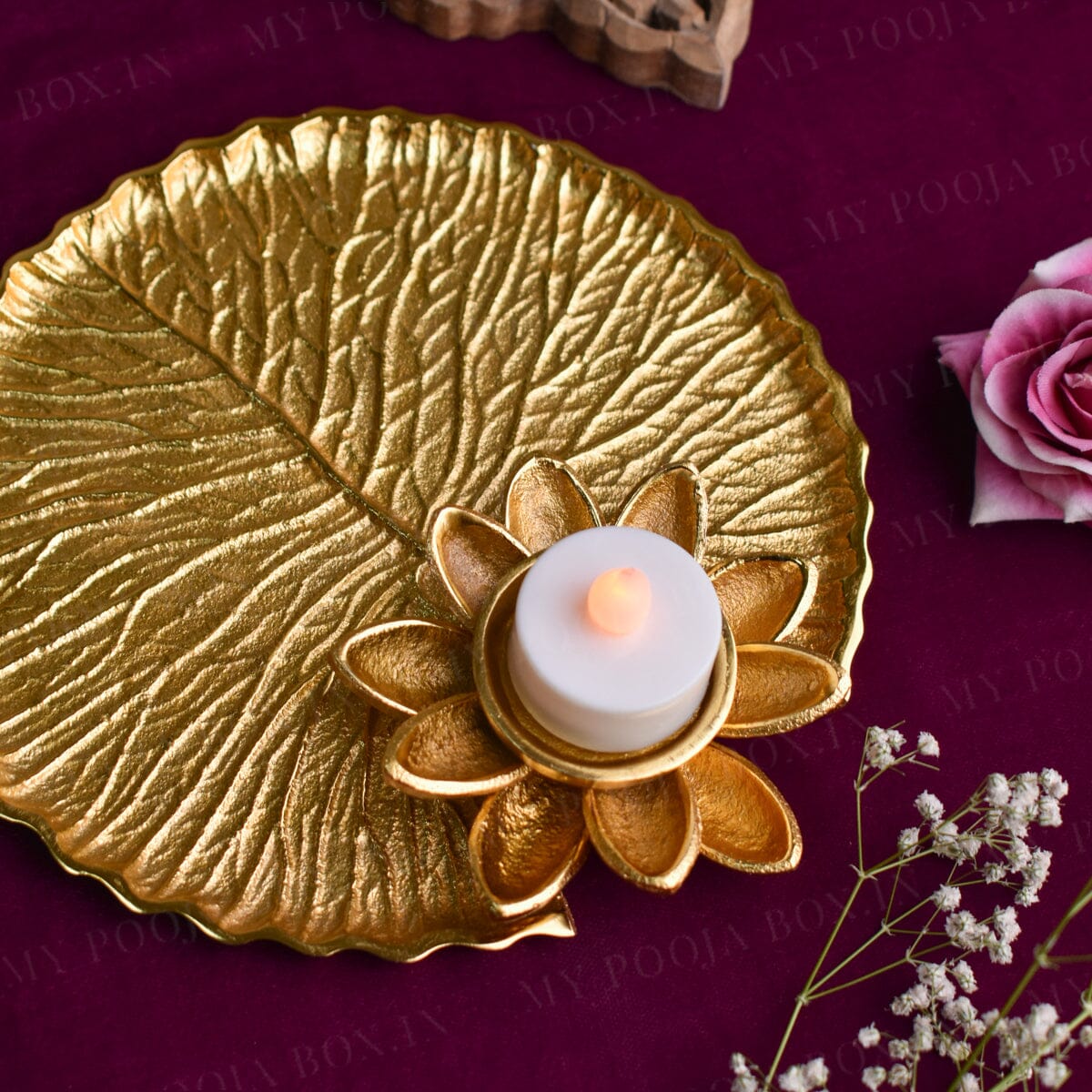 Lotus Leaf Golden Pooja Thali