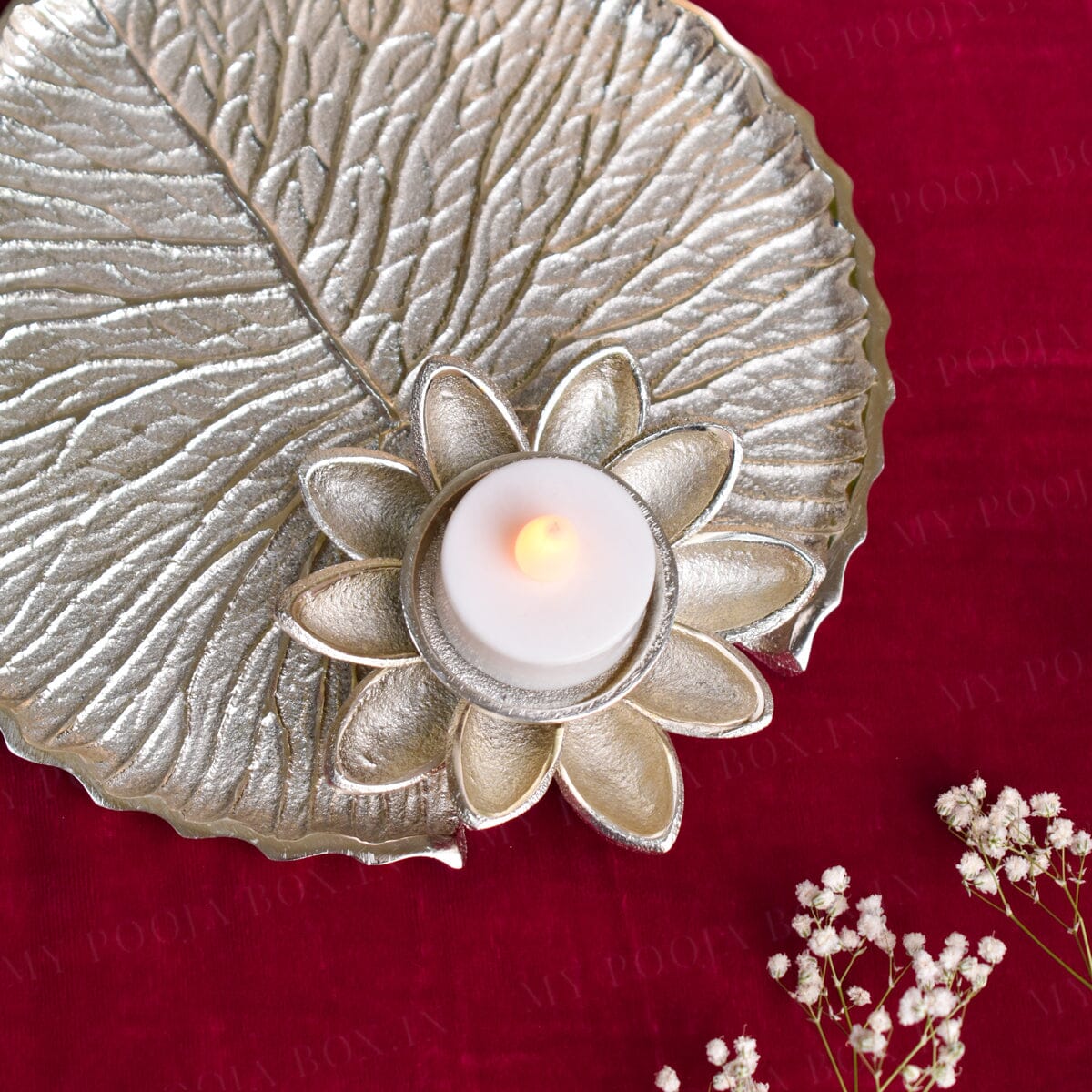 Lotus Leaf Silver Pooja Thali