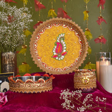 Yellow Maharani Karva Chauth Thali Set