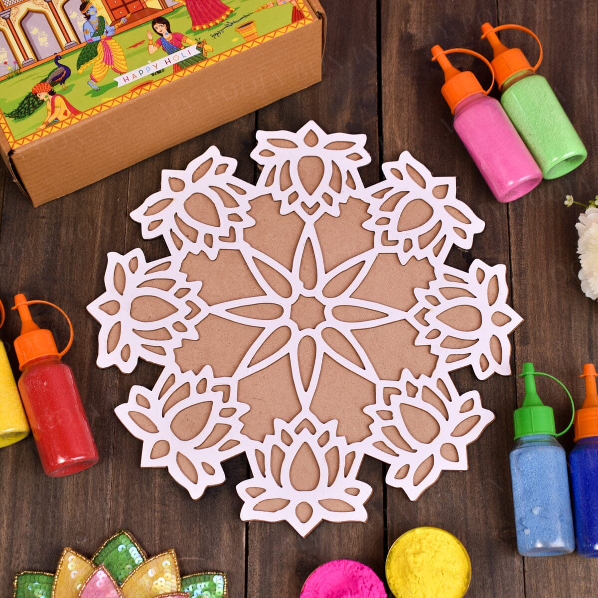 DIY Lotus Pattern Rangoli Design Stencil 12"