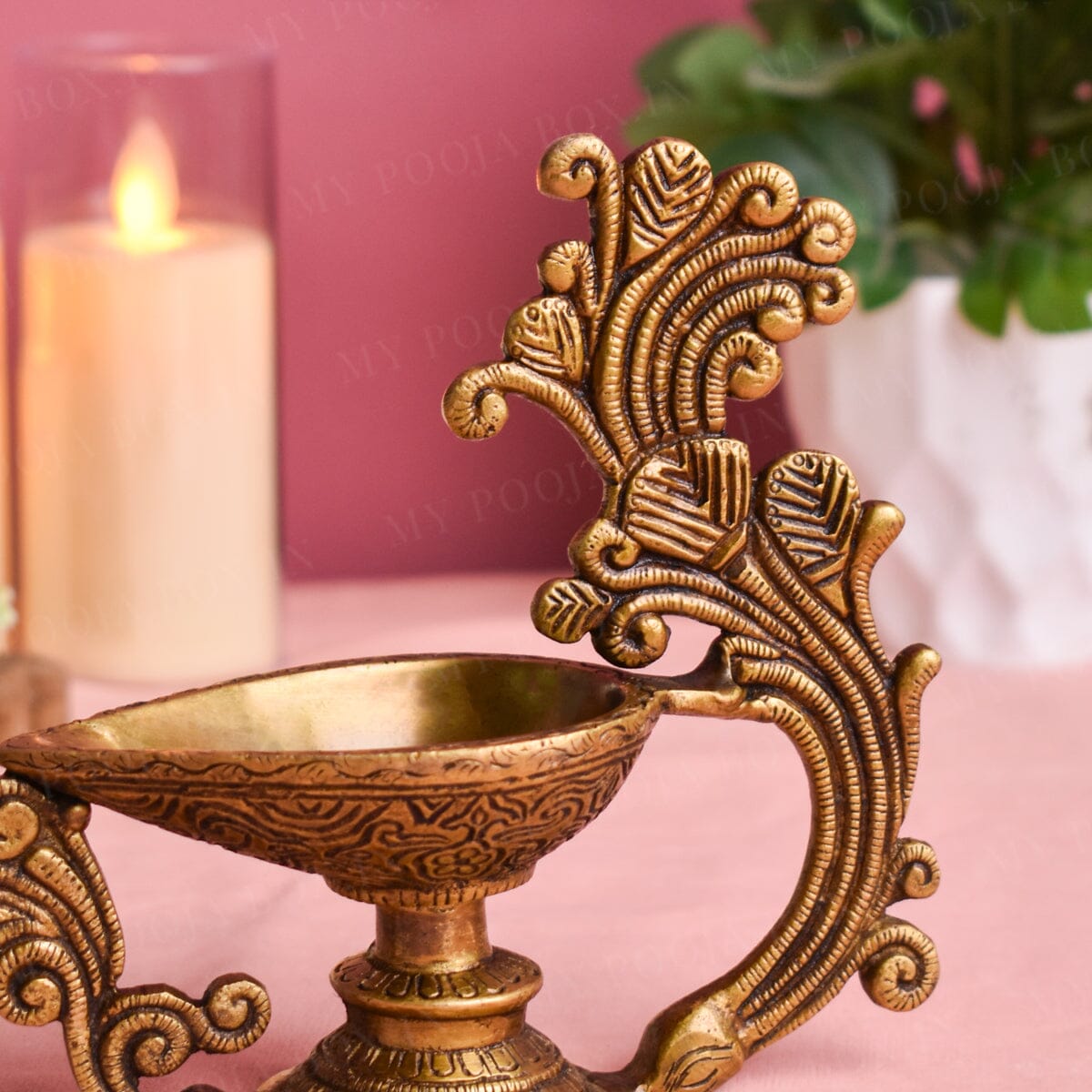 Antique Designer Brass Peacock Diya