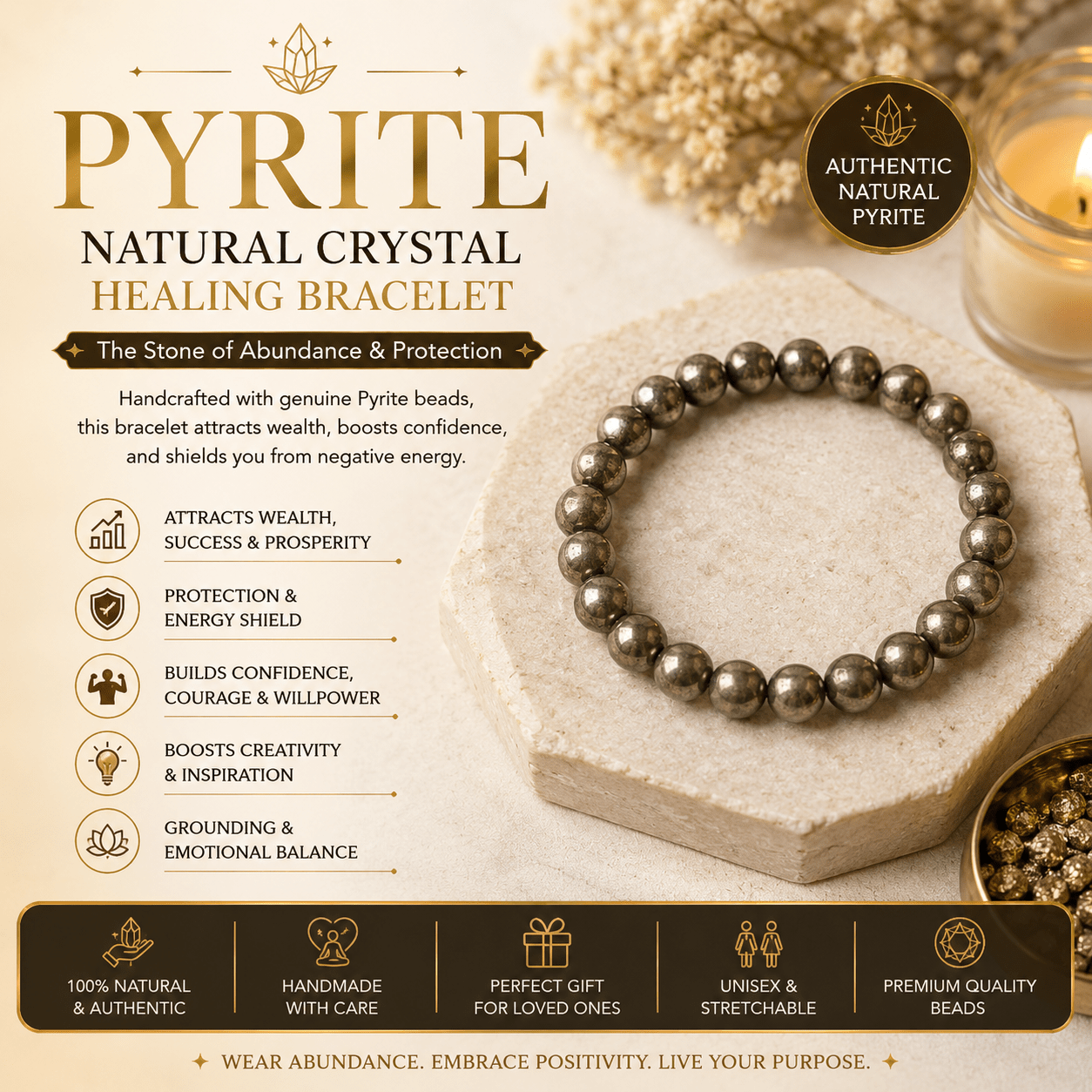 Pyrite Natural Crystal Healing Bracelet