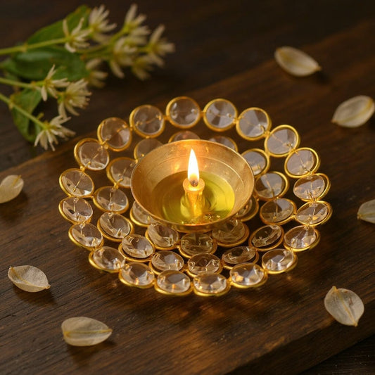 Crystal Embellished Brass Diya