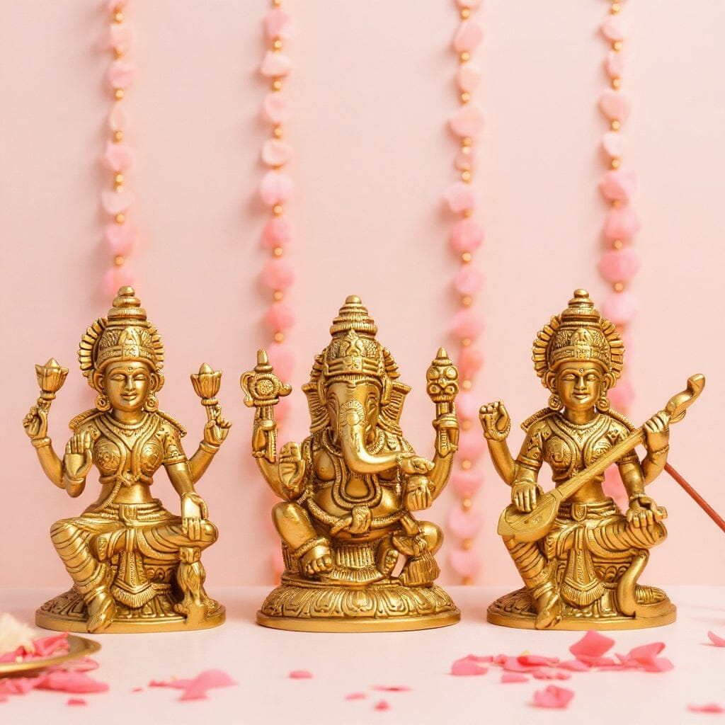 Antique Brass Laxmi Ganesha Saraswati