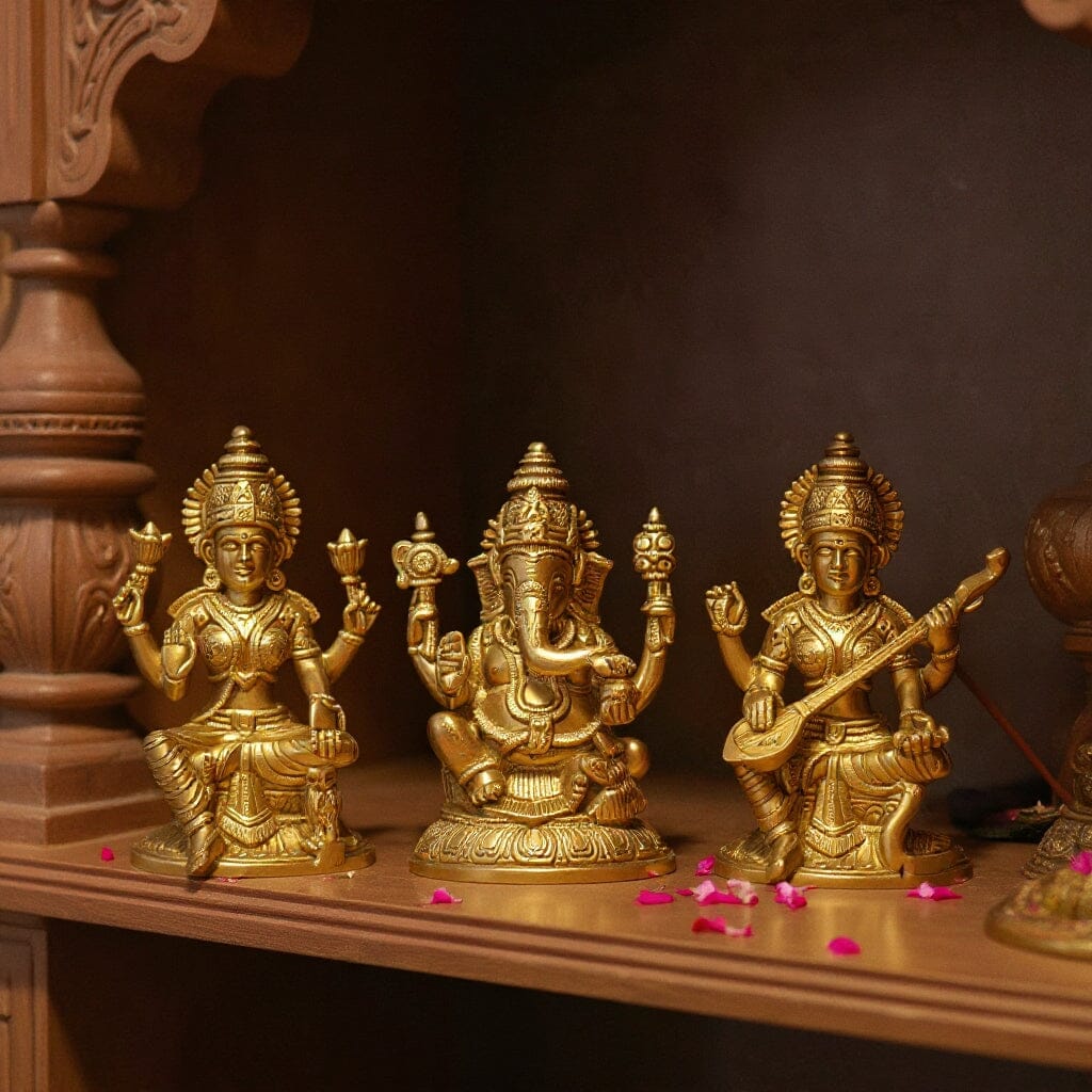 Antique Brass Laxmi Ganesha Saraswati