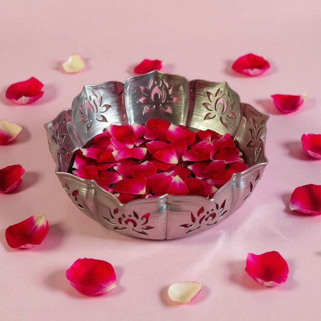 Zahra Silver Finish Lotus Urli